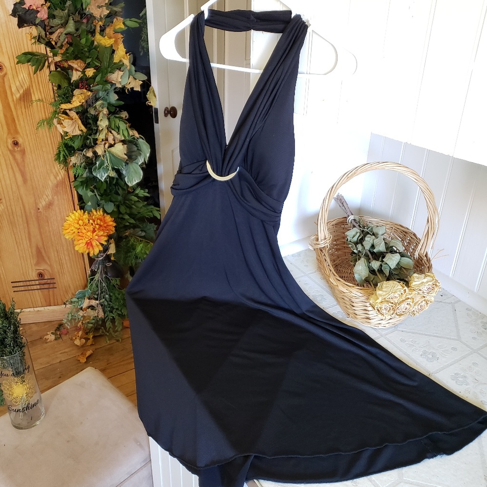 Small My Michelle black open back dress